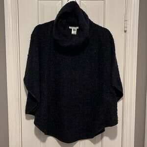 VTG Alberto Makali Navy Sparkly Faux Leather Trim Cowl Neck Sweater Poncho Sz L